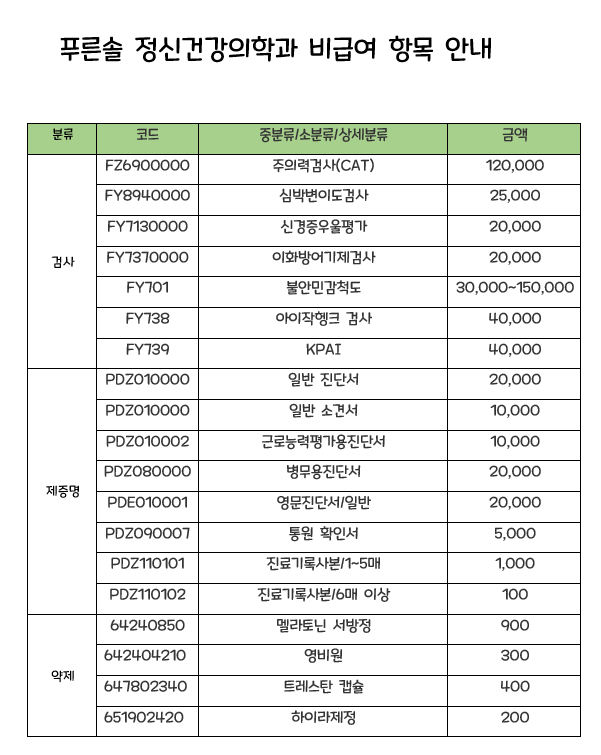 비급여 진료 항목 안내